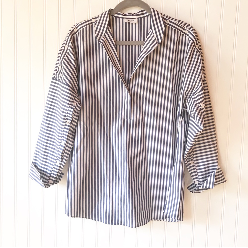 AKRIS Punto striped cotton chambray blouse 6